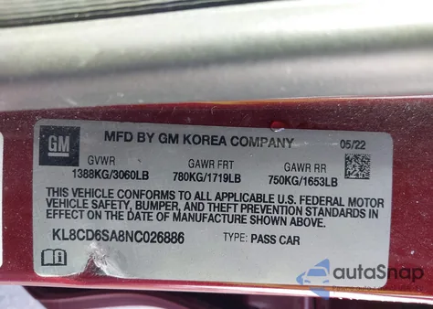 2022 Chevrolet Spark Fwd 1Lt Automatic from USA, damaged, VIN KL8CD6SA8NC026886